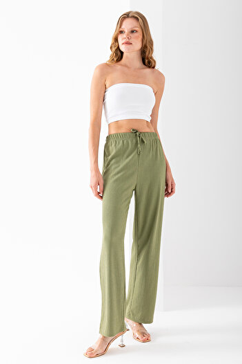 GİYSA Women's Adjustable Waist Wide Leg Wrap Pants Green - 925079