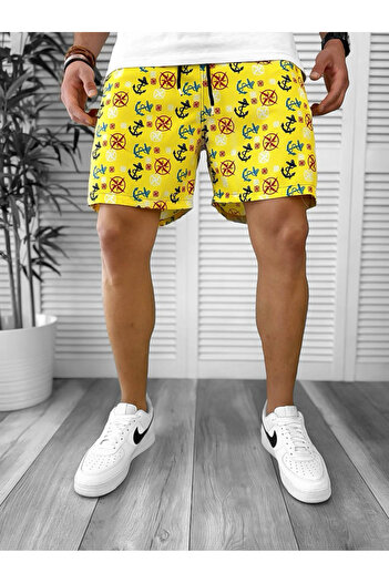 dehaine Men's Beach Pants, Printed, Yellow, 12529