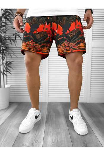 dehaine Men's Beach Pants, Printed, Orange, 12538