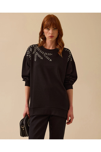 SEÇİL Round Neck Stone Embroidered Sweatshirt