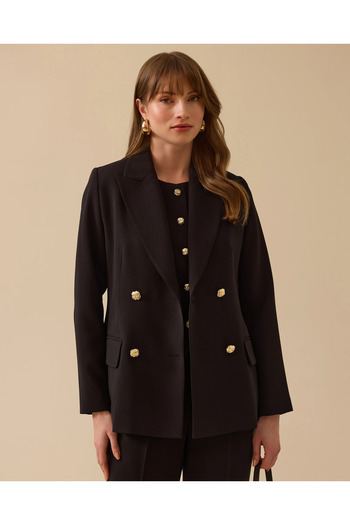 SEÇİL Double Breasted Blazer Jacket with Gold Button Detail