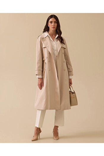 SEÇİL Buttoned Knee-Length Trench Coat with Pockets