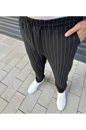 loisswear Jogger Pants Slim Fit Crepe Striped Waist Elastic