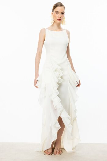 Mi Pret a Porter Mi Flounce Chiffon Detailed Slit Dress