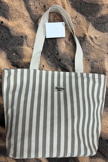 REMSA Striped Cotton Beach Bag 001 Beige