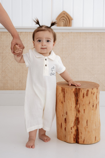 Lilabio 100% Organic Cotton Muslin Fabric Short Leg Jumpsuit for Baby Girl-Boy
