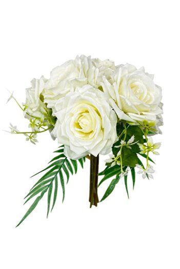 Nettenevime Artificial Flower Bridal Flower Bouquet White Rose 10Pcs Bunch Table Top Vase Flower 30cm
