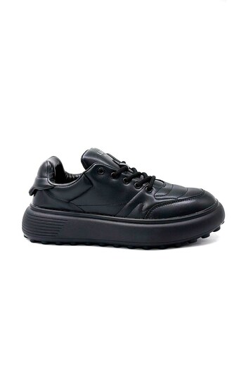 Lufian Genuine Leather Lace-Up Casual Sneaker Black Shoes