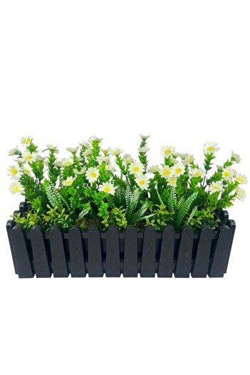Nettenevime Artificial Flower White Wild Daisy Black Fence Balcony Flower Flower Basket in a Pot with Handrail Hanger