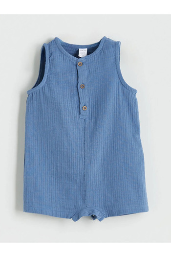LC Waikiki Lcw Baby Blue Crew Neck Baby Boy Muslin Jumpsuit
