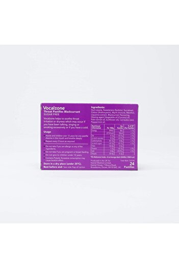 Vocalzone Throat Lozenges, Soloists and Singers - Vocalzone, Currants - Sugar Free, 24 Lozenges