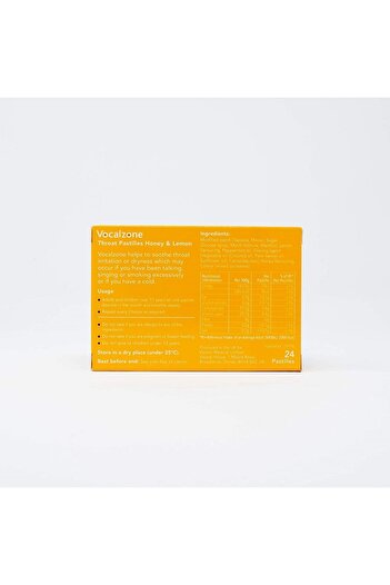 Vocalzone Throat Lozenges, Soloists and Singers - Vocalzone, Honey and Lemon, 24 Lozenges