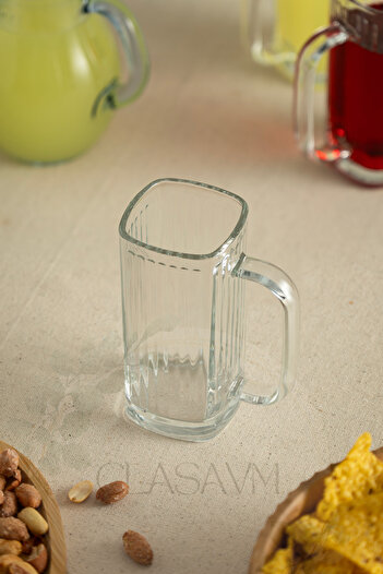 clasavm Set of 2 Verra Transparent Square Glass with Handles Glass Cup |   Glass Handle, Thickened Glass and Durable
