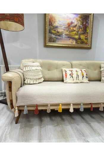 Petek Home Renkli Püsküllü Koltuk Örtüsü (90x210 ebatinda oturma yerine ortudur 1 adet)