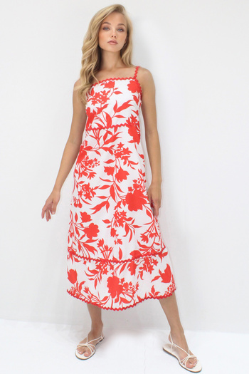 Trend Alaçatı Stili Women's Red Rope Strap Back Gipeli Woven Dress Alc-X14234
