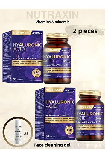 Nutraxin Hyaluronic Acid and Vitamin C 30 Tablets - Supplementary Food with Astaxanthin (2 Pieces)