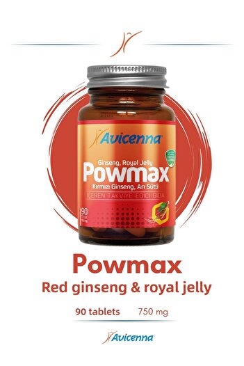 Avicenna Powmax Ginseng and Royal Jelly 90 Tablets - 750Mg Pollen, Propolis, Carob and Ginseng Extract