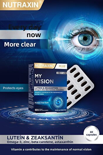 Nutraxin My Vision Eyes Vitamin 60 Soft Gel - Lutein, Zeaxanthin, Omega3, Zinc, Astaxanthin, Beta Carotene