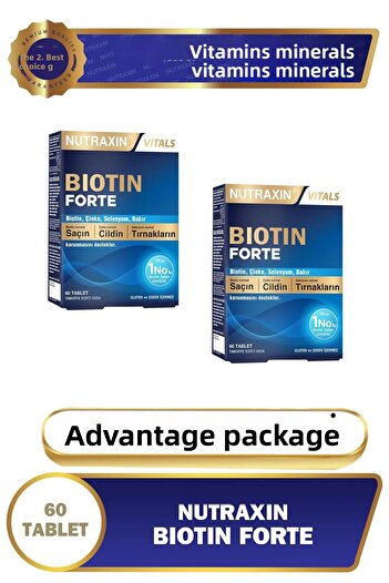 Nutraxin Biotin Forte 5.000 Mcg 60 Tbl - Biotin, Zinc, Selenium, Copper 2 Pack (Advantageous Package)