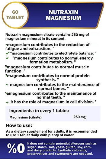 Nutraxin 250 Mg Magnesium Citrate - 60 Tablets 2 Pack