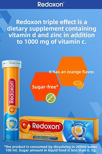 Redoxon 15 Effervescent Tablets - Vitamin C, Vitamin D and Zinc 1000 Mg Supplement