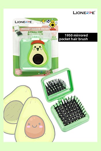 Lionesse Avocado Figured Mirrored Pocket Hair Brush 1950 – Portable, Travel Size