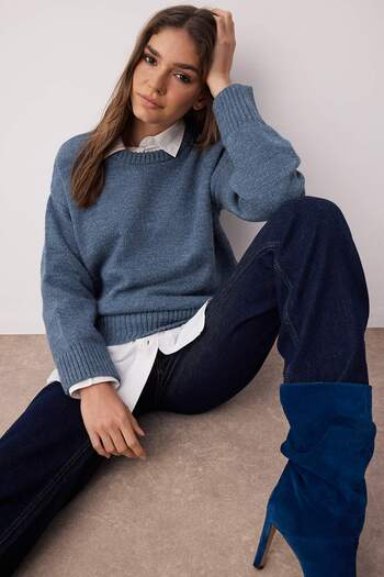 Trendyol Collection Pulover de tricotaj moale, cu model lat, Indigo TWOAW25KZ00168