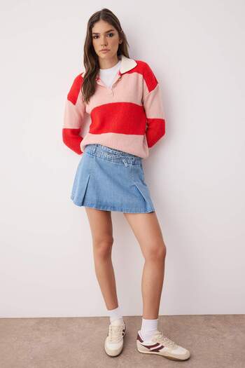 Trendyol Collection Red Soft Textured Polo Neck Knitwear Sweater Twoaw26Kz00038
