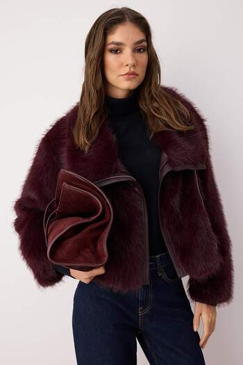 Trendyol Collection Jachetă motociclistă din blană oversize bordeaux TWOAW26MO00058