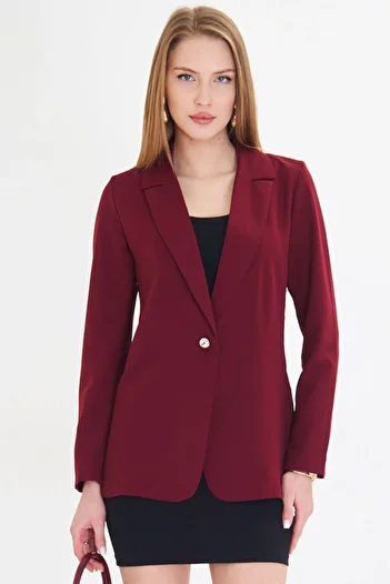 armonika Jachetă roșie Claret pentru femei cu un singur nasture ARM-20K001020