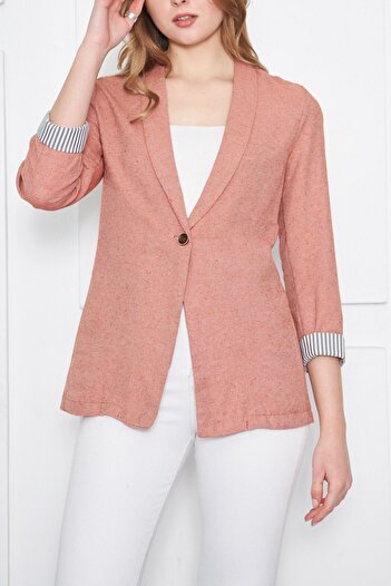 armonika Women's Tile Sleeve Striped Single Button Jacket ARM-22K001122