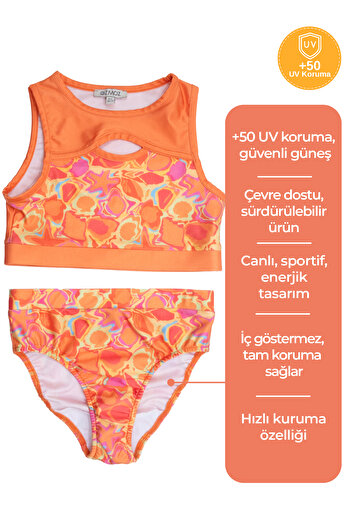 Ozmoz By Mukadder Özden +50 Uv Protection Orange Girl's Crop Bikini