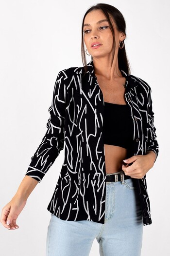 armonika Women's Gray LINE PATTERN LONG SLEEVE SHIRT ARM-20Y001002