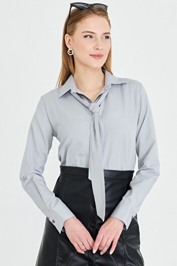 armonika Women's Gray Tie Detailed Shirt Arm-25Y 001030