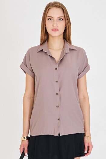 armonika Women's Beige Short Sleeve Shirt ARM-19Y001065