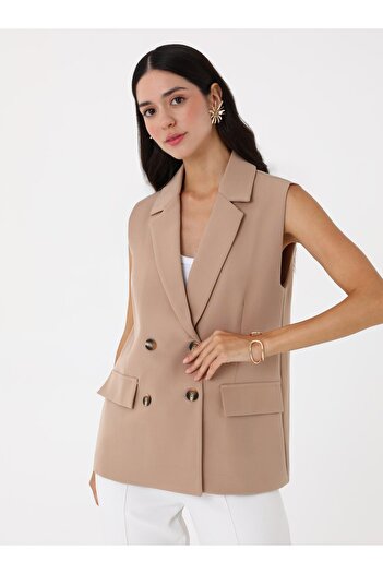 Refka Stone Color Double Fabric Button Detailed Vest - Refka