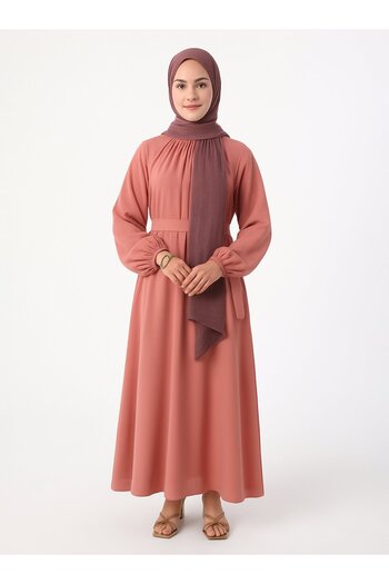 Refka Chiffon Hijab Dress with Tie Detail - Dusty Rose - Refka