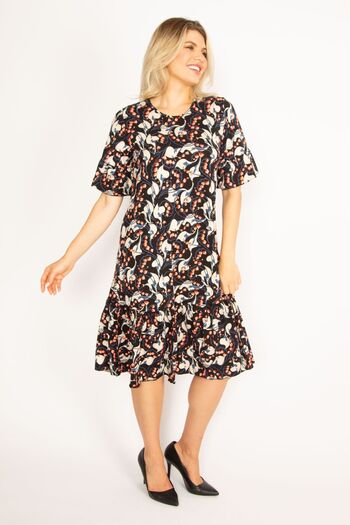 Şans Women's Large Size Colorful Flounce Sleeve Tiered Dress 65n34446