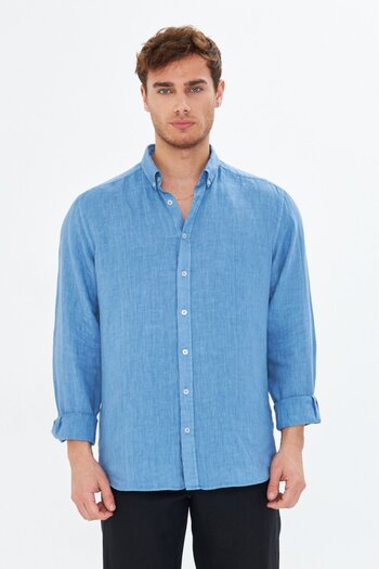 Whitefin Men's Linen Shirt Indigo