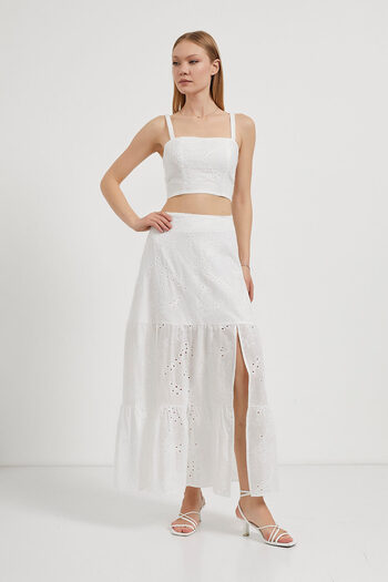 Arma Life Women's Brode Slit Summer Tulle White Long Skirt