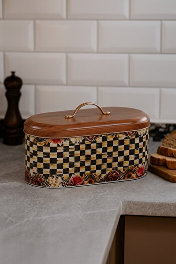 MAKRİ HOME Ekmeklik, Metal Ekmeklik, Ekmek Sepeti, Çiçek Desenli Ekmeklik, Yerli Üretim (34 cm x 19 cm x 16 cm)