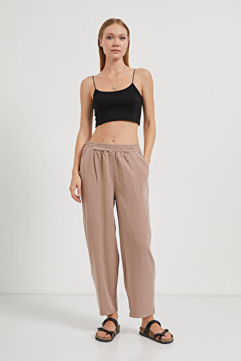 Arma Life Women's Balloon Fit Elastic Waist Loose Mink Trousers