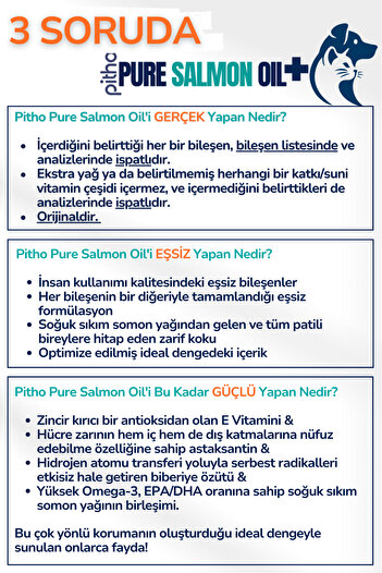 Pitho Pure Salmon Oil | Kedi & Köpek Için Soğuk Sıkım Somon Yağı Omega-3 & Astaksantin & Biberiye Özütü