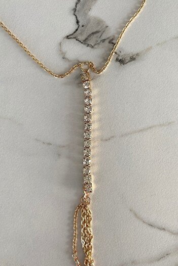 Classy Gömme Zirkon Taşlı Vücut Aksesuarı, Vücut Takısı, Su Yolu Vücut Takısı, Ortası Kristal Taşlı Takı