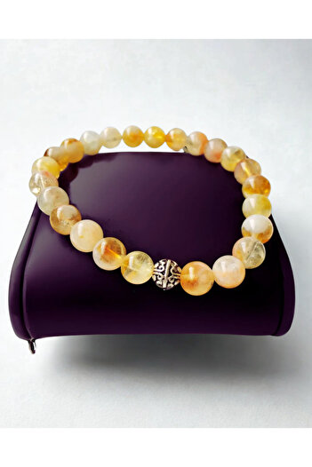 ayrestyle Citrine Natural Stone Bracelet - 8mm Sphere Cut, Yellow and Abundance Detail, 19cm Bead