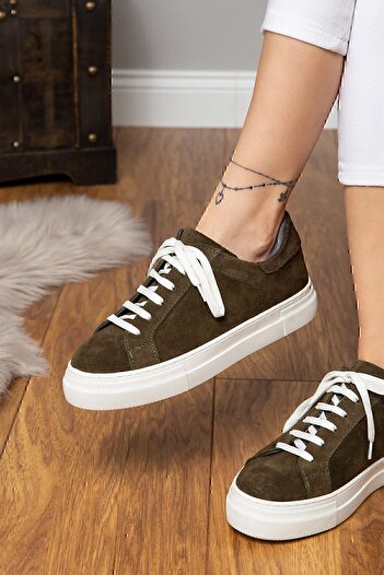 Deery Genuine Suede Khaki Sneaker Women's Shoes