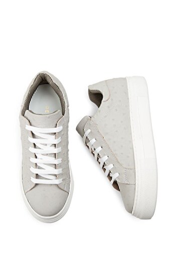 Deery Hakiki Nubuk Gri Puatiyeli Sneaker Kadın Ayakkabı