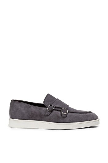 Deery Genuine Suede Gray Double Buckle Men's Loafer Shoes