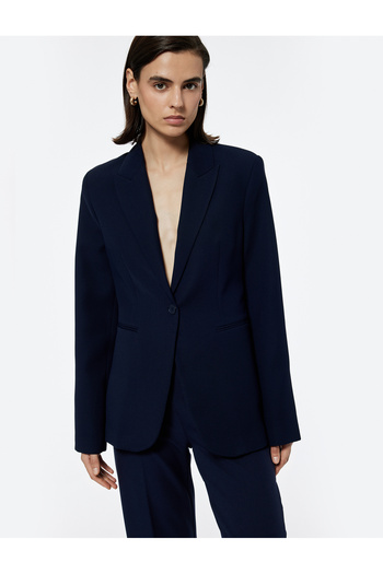 Koton Crepe Fabric Lined Button down Long Sleeve Double Breasted Blazer Jacket