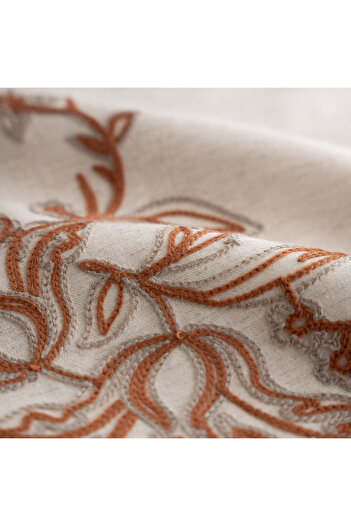 Ecocotton Libera Double Duvet Cover Set 100% Organic Cotton Linen Süzene Embroidered Cream-Terra 200x220 Cm